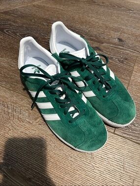 Adidas Gazelle Green Suede Sneakers with White Stripes